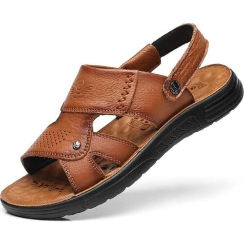 2021 Summer High Quality Genuine Leather Breathable Outdoor Beach Roman Sandals Casual Mens Cattlehide Platform Slippers