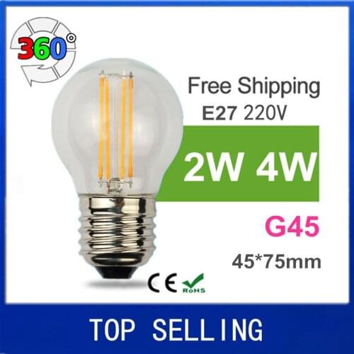 E27 bulb light lamp 2W 4W white/warm white AC220V Led filament bulb 360degree lighting clear glass G45 energy saving 5pcs/lot