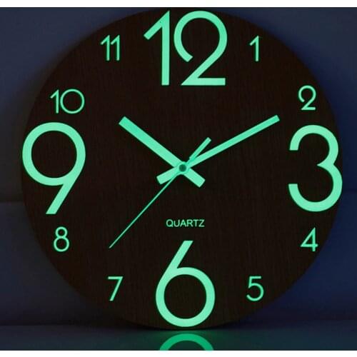 Luminous Wooden Wall Clock Silent Retro Glowing Wall Clock Vintage Wood Clocks With Night Lights for Kitchen Living Room Decor