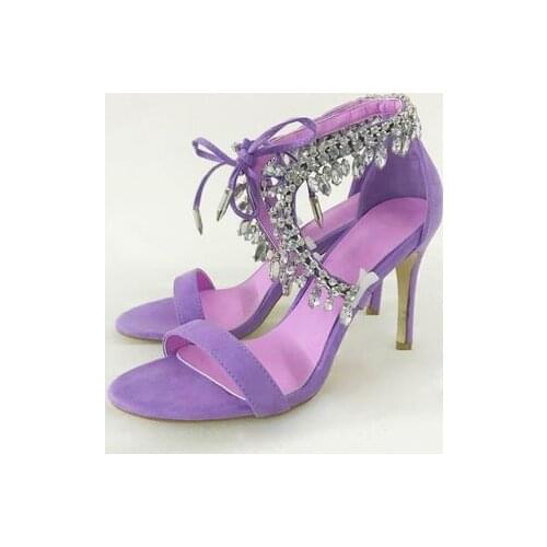 Crystal Shoes Summer Purple Woman sandals high heels bling bling rhinestone decor cover heel Sexy Pumps female party dress shoes