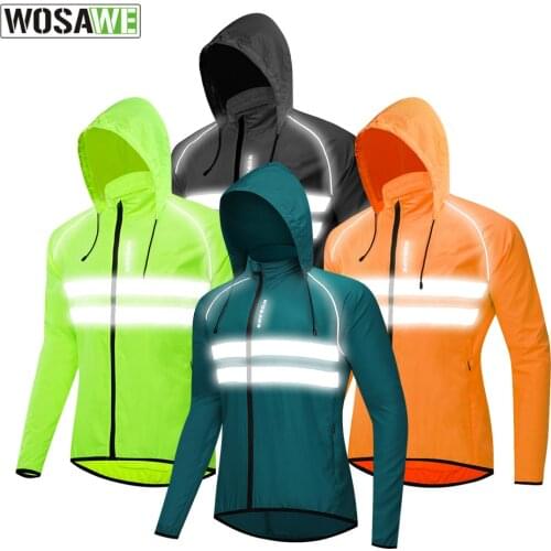 WOSAWE Light Reflective Cycling Jackets Hooded Men Windproof Waterproof Cycle Clothing Road Mountain Bike Bicycle MTB Jackets