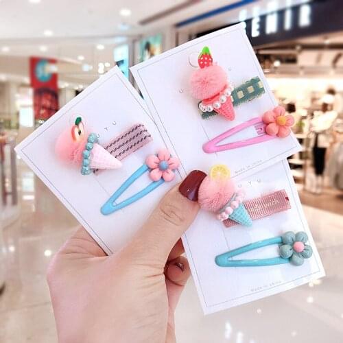 2 Pcs/Set New Girls Cute Candy Pearl Mesh Ice Cream Flower Ornament Hair Clips Children Sweet Hairpins Kids Hair Accessories