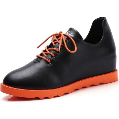 Women Shoes 2019 Spring New Genuine Leather Lace-up Flat Platform Round Toe Thick bottom Increase Within Women Single Shoes