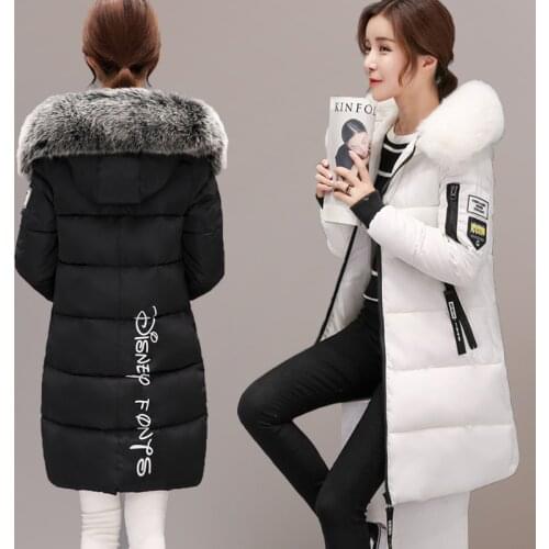 Women winter Outwear Korean Big Fur Collar Down Cotton Parka Women Slim Mid-Long Fashion Overcoat Warm Thick Wadded Jacket Coat