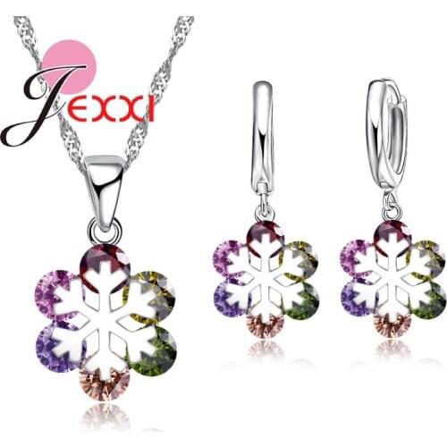 High Quality Mixed Color Cubic Zirconia Snowflake Shape Fashion 925 Sterling Silver Bridal Wedding Jewelry Sets For Woman