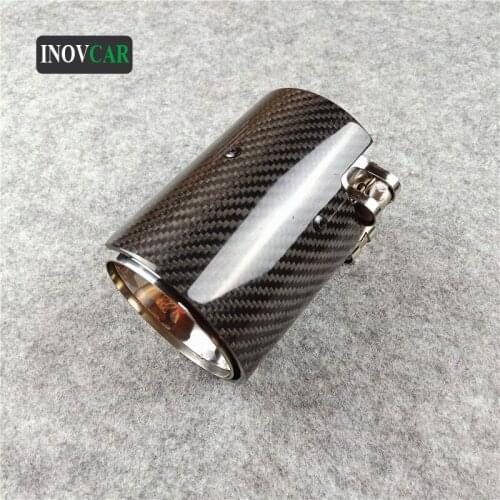 1 PC Glossy Carbon Fiber Exhasut Tip Pipe Car Auto Muffler Silver Stainless Steel Trim Tail For M2 M3 M4