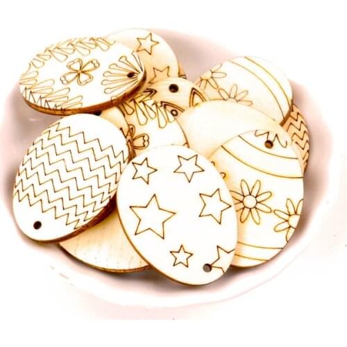 40x30mm 20Pcs Wooden Oval Easter Eggs Shape Handmade Home Decoration Hanging Ornament Accessory Painting Scrapbooking Craft DIY