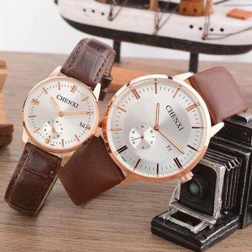 2018 CHENXI brand luxury gold Watches Men lady With Genuine Leather Lovers Luxury Wristwatch Mens Women Watch as Gifts