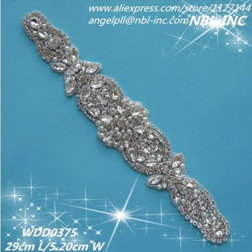 30PCS) Wholesale hand beaded sewing bridal sash silver crystal rhinestone appliques iron on for wedding dresses sash WDD0375
