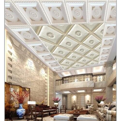 Beibehang Custom wallpaper European embossed white Plaid Sandstone Zenith Ceiling Background Living Room Bedroom 3d Wall paper