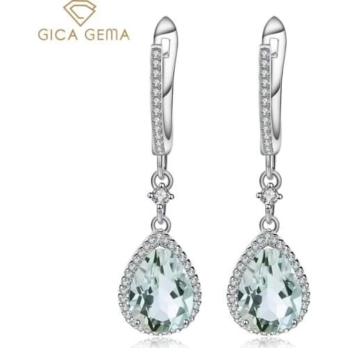 GICA GEMA Natural Green Amethyst Drop Earrings For Women 925 Sterling Silver Wedding Engagement Party Gifts Fine Jewelry 36mm
