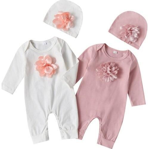 Quality Cotton Baby Girls Rompers with Hat Spring Fall Summer Toddler Kids One-piece Outfit Childrens Clothes
