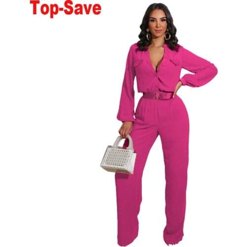 Fashion Street Wear Casual Loose Female Jumpsuits Rompers Pocket Overalls Jumpsuit Solid Color Long Sleeve Wide Leg Jumpsuit New