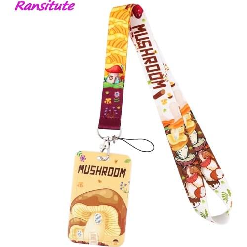 Ransitute R2202 Mushroom Creative Lanyard Card Holder Student Hanging Neck Mobile Phone Lanyard Badge Subway Access Card Holder