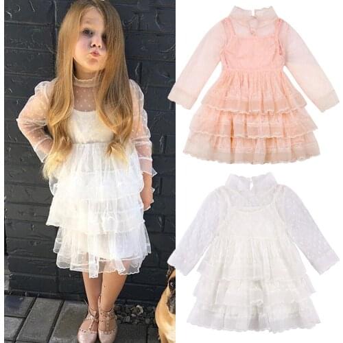 Fashion Kids Baby Girl Long Sleeve Hollow Lace Tutu Dress Party Princess Ckothes Girls Wedding Tulle Dresses