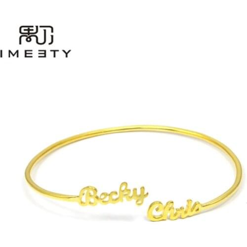 IMEETY tiny nameplate bangle handmade adjustable double nameplate bracelet bangle personalized spiral bracelet gift