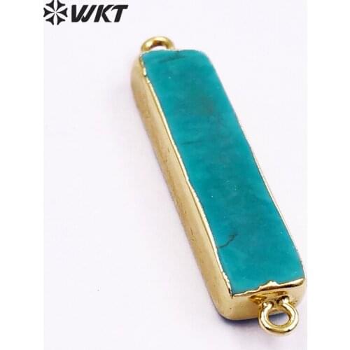Fashion !! Natural howlite long rectangle pendants with gold electroplated,connector pendants with double loops(WT-C062)