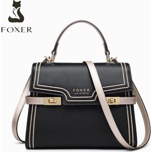 FOXER Fashion Female Cow Leather Handbags Brand Shoulder Bag Gentlewoman Large Capacity Commute Messenger Bag Lady Flip Totes