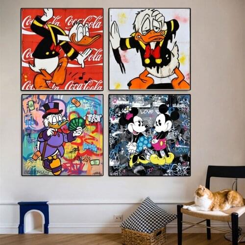 Disney Cartoon Poster The Money Donald Duck Street Art Canvas Painting Abstract Figure Picture Wall Cuadros Room Home Decoration