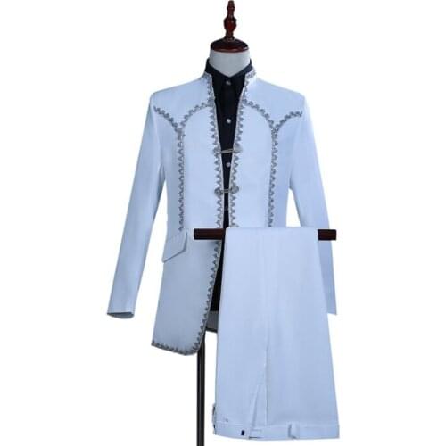 Singer star style dance stage clothing for men suit set with pants mens wedding suits Court retro halloween groom formal dress