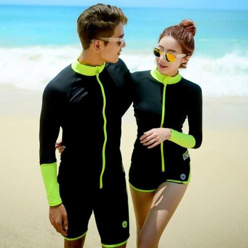 Mens Womens High Neck Long Sleeve Rashguards set of 2 iece Surfing Diving Swimming Suit Swimwear Wetsuit Breathable Quick Dry