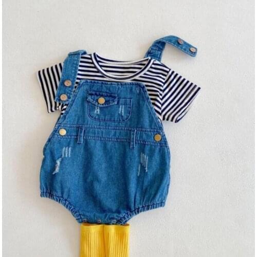 2021 New Babys Girls 2 Pcs Set T Shirt+ Rompers Spring Summer Cotton Fashion Babys Suits 6-24 Month QS284
