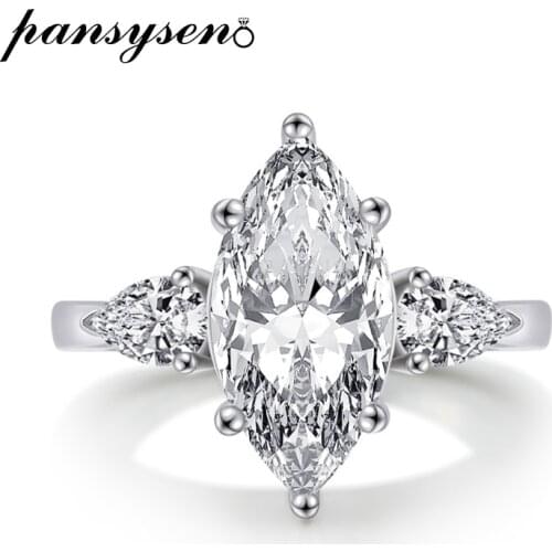 PANSYSEN Classic 100% 925 Sterling Silver Marquise Simulated Moissanite Diamond Wedding Engagement Ring Fine Jewelry Wholesale