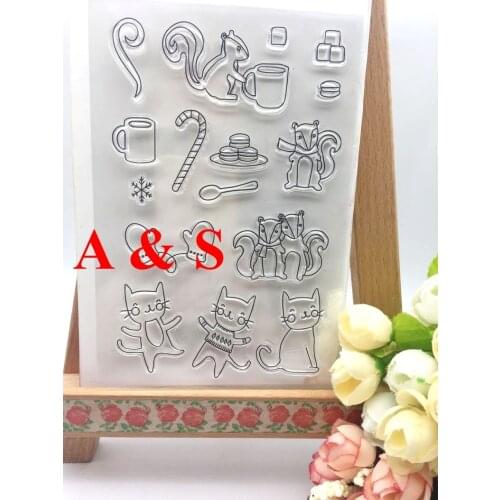 Happy Squirrel Cat Tree Home Transparent Clear Silicone Stamp/Seal for DIY scrapbooking/photo album Decorative clear stamp