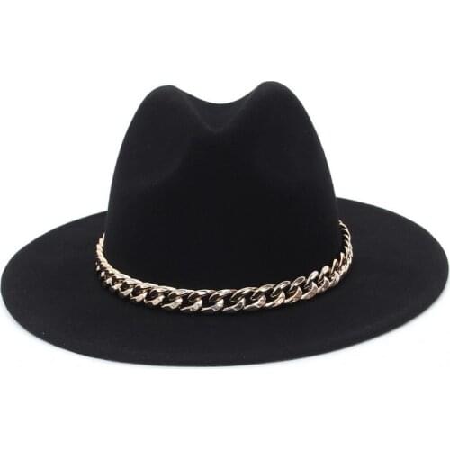 2021 Wool Women Men Ladies Fedoras Top Hat Jazz Caps European American Round Caps Bowler Hats With Chain