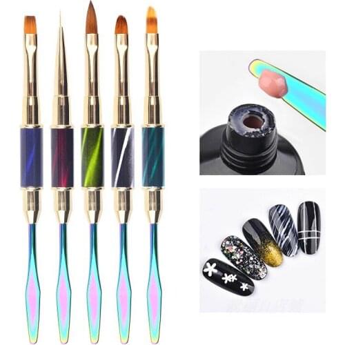 Nail Art Dual End Rainbow Stripe Liner Line Drawing Brush Removal Spatula Stick tools Acrylic UV GEL Extension Builder Painting