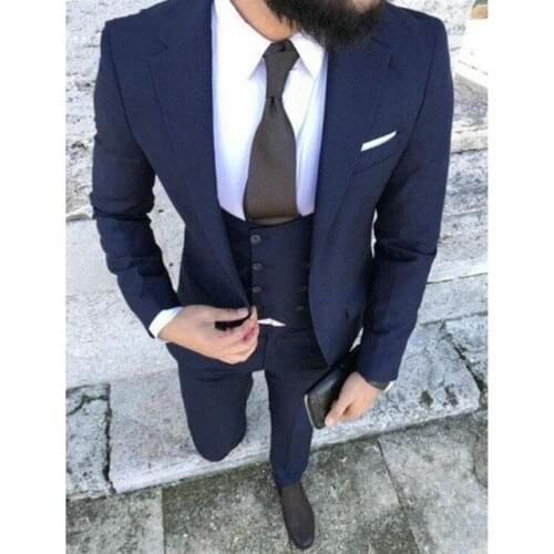 Stylish Design One Button Navy Blue Groom Tuxedos Groomsmen Notch Lapel Mens Suits Blazers (Jacket+Pants+Vest+Tie) W:1161
