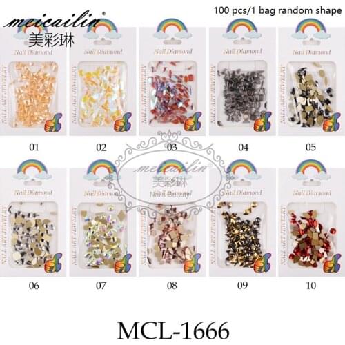 Mixed Shapes 100pcs Crystal AB Nail Art Rhinestones Flat Back Strass Shiny Glass Stones Gems For 3D DIY Manicure Decorations