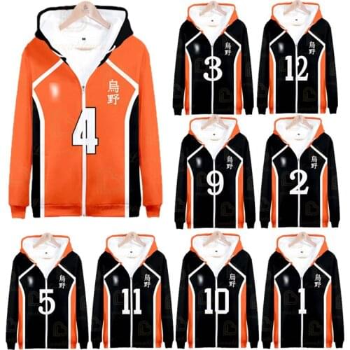 Anime Haikyuu Hoodie Sweatshirt Cosplay Hoody Hinata Shouyou Hooded Hoodies Volleyball Uniform Oikawa Tooru Zipper Tops Boys