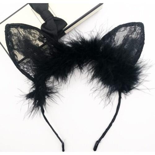 Fashion Sweet lace feather rabbit ears headband cosplay cat ears headwear ladies bunny girl sexy headband