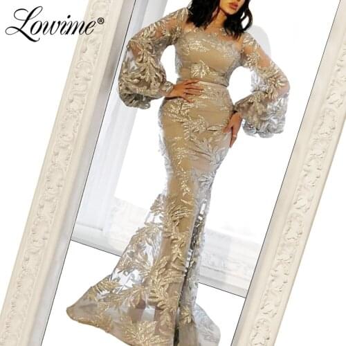 Robe De Soiree Arabic Muslim Evening Dress Formal Silver Squins With Long Sleeves Gorgeous Arabic Dubai Mermaid Party Gowns 2020