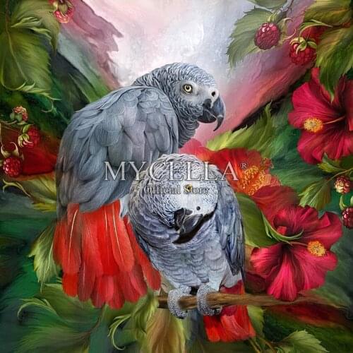 Animals 5D DIY Diamond Painting Parrots Cross Stitch Needlework Round Rhinestone Mosaic Diamond Embroidery Crafts Home Decor