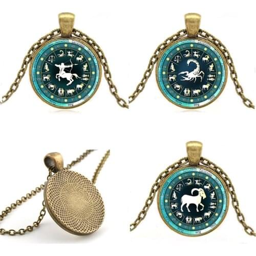 Signs of Zodiac Necklace Pendant - Astrology Star Sign Glasses Pendant Necklace Women Girls CONSTELLATION Gift For Kids