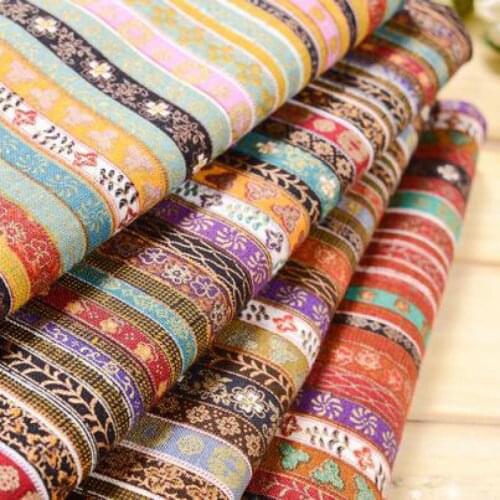 1 meter Bohemia Stripes Floral Patchwork Fabric For Clothing Decor Tissue Retro Linen/cotton Curtains Material Tela Damasco