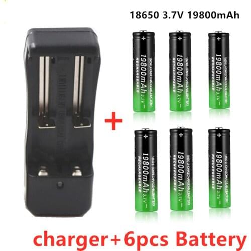 18650 battery 3.7V 19800 MAH Li ion rechargeable battery 18650 batery +1pcs 18650 battery charger