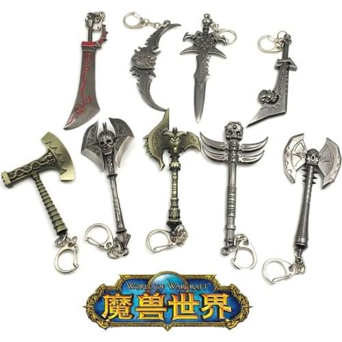 20PCS/LOT Game WOW Keychain 12cm Weapon Model Lich King Frostmourne keyring The Horde The Alliance Jewelry Cosplay Props Gifts