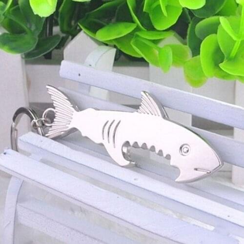 200pcs 2 in1 Keychain Bottle Opener Creative Shark Fish Key chain Beer Openers Keyring Can Openers Alloy Shark Shape