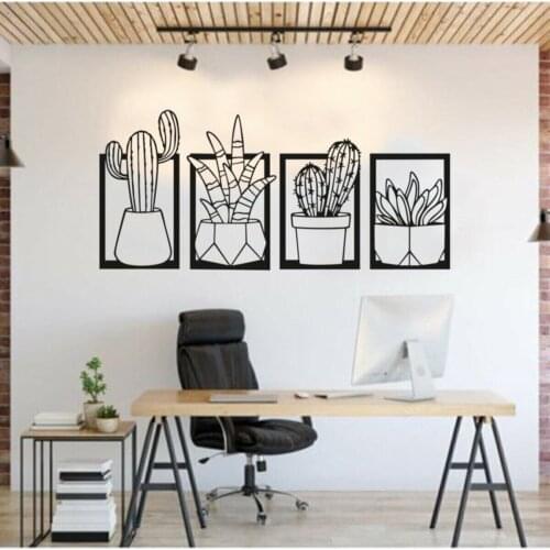 4 Piece Cactus Frame Botanical Canvas Painting Pictures for Living Room Home Decoration Wall Hanging Plaque Nordic Styles