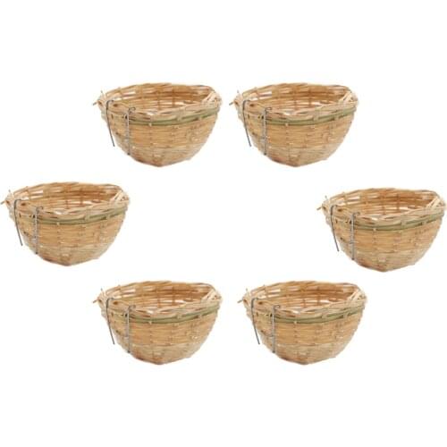 6pcs Bird Nest Pan Woven Bamboo Wicker Finch Canary House Bedding Nesting Cages
