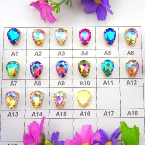 AB colors 7 Sizes Gold claw settings waterdrop teardrop glass Crystal Sew on rhinestone beads garment applique diy trim