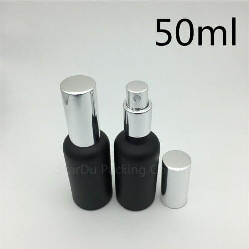 Free Shipping 200pcs 50ml black Frosted glass bottle with silvery aluminum sprayer, Essential Oil Spray perfume bottle