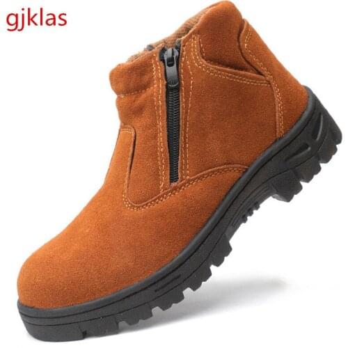 Safety Shoes Men Steel Toe Work Boots Leather Casual Shoes Male Breathable Anti Puncture Anti Scald Working Shoes Man Safety