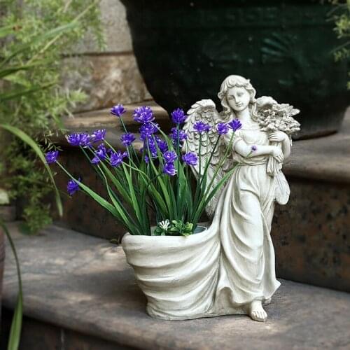 European Style Retro Garden Flower Pot Landscape Garden Courtyard Decoration Crafts Ornaments Creative Angel Flowerpot Container