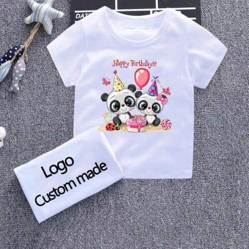 Cartoon Cute Panda Design Childrens Funny T-Shirts Boys/Girls Birthday Clothes Tops Tees Kids Summer Casual Clothes for Baby