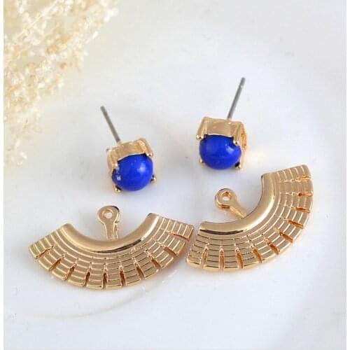 Europe Punk Resin Gold Vintage Earrings Personality Fan-Shaped Double Side Stud Earrings For Women Gypsy Summer Beach Jewelry
