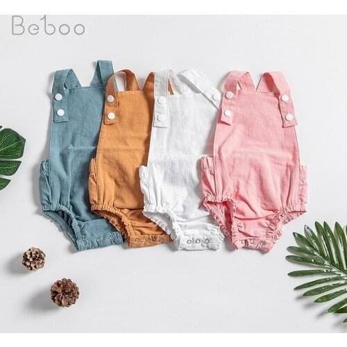 Ins New Cotton Baby Boys Clothes 2021 Summer Newborn Bag Fart Bodysuits Solid Colors Climbing Jumpsuits For Girls Twins Infants